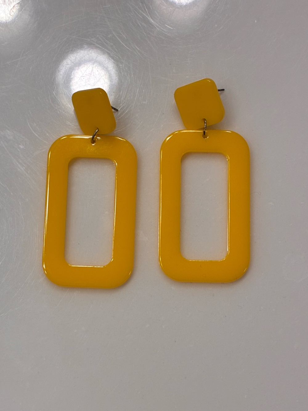 Yellow Geometric Rectangle Drop Earrings